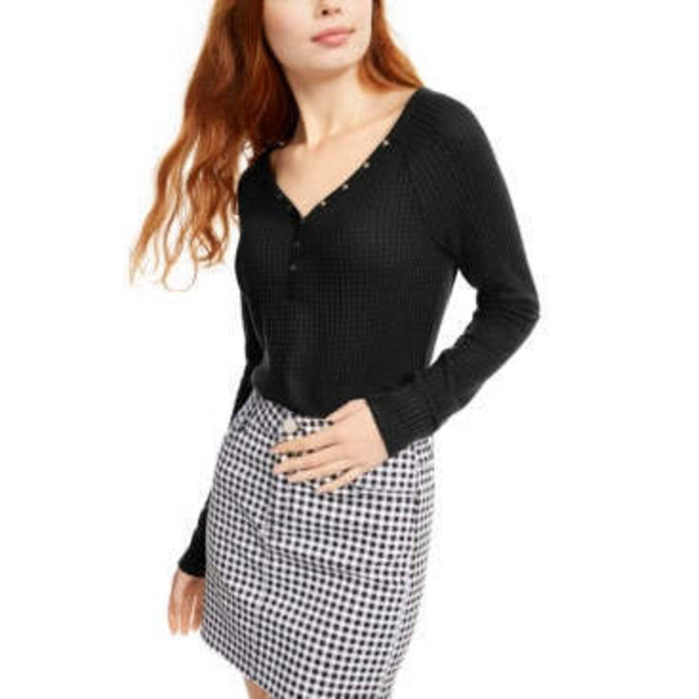 ULTRA FLIRT Women's Black Long Sleeve Casual Top with Buttons Size M